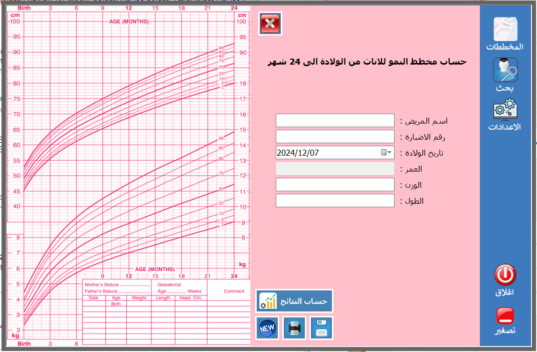 مخطط نمو الطول والوزن للفتيات
